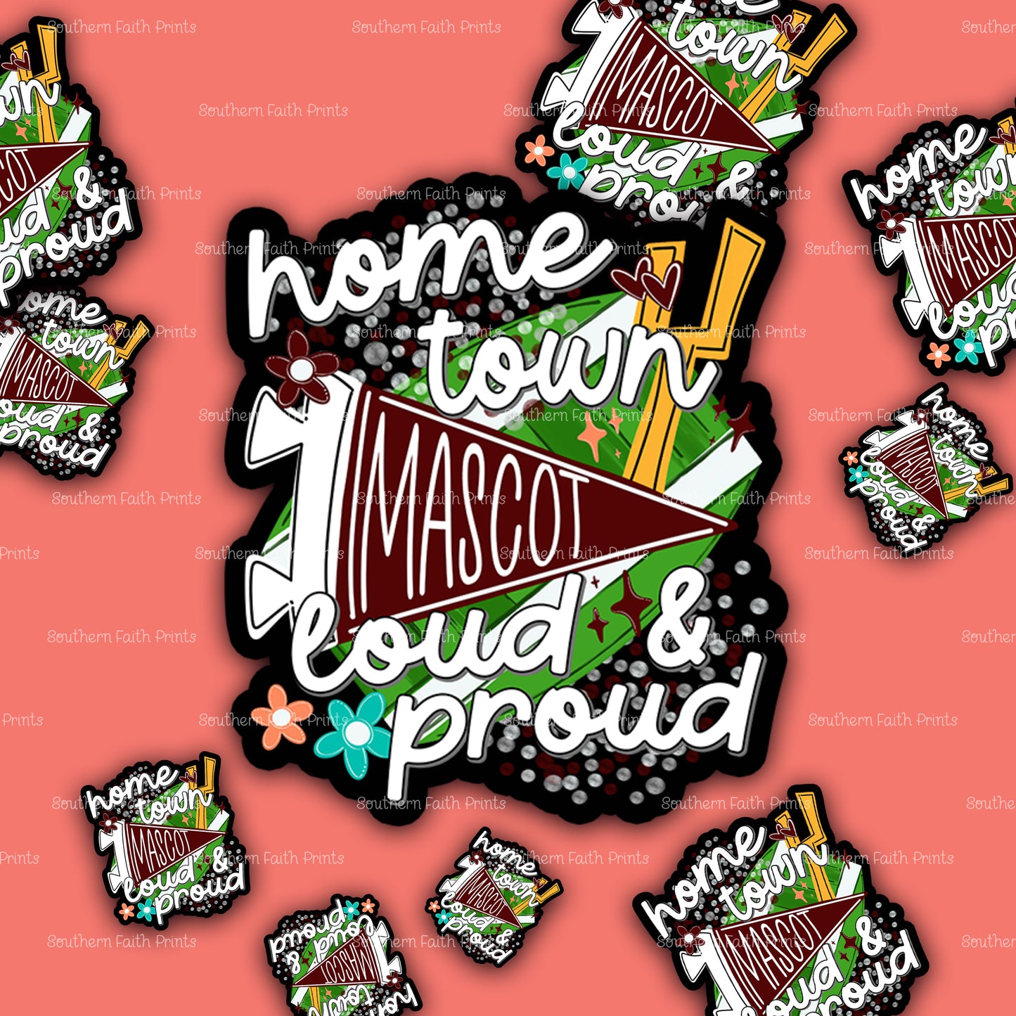 Custom Home Town Mascot Maroon Acrylic Sticker Set