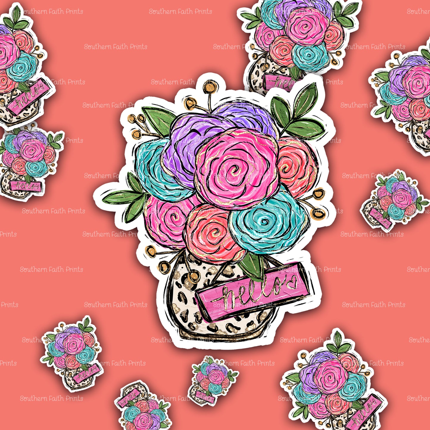 Flowers in Leopard Vase Sticker