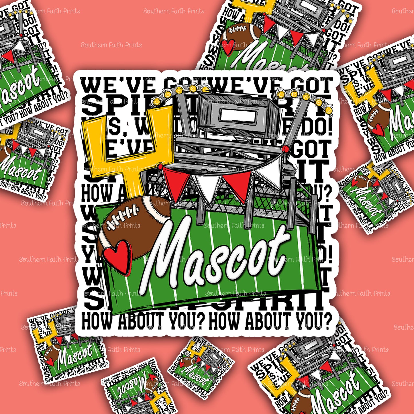 Custom We've Got Spirit Mascot Red Acrylic Sticker Set