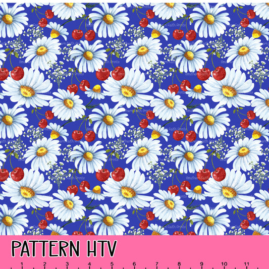 Cherries and Daisies 12x12 Pattern HTV