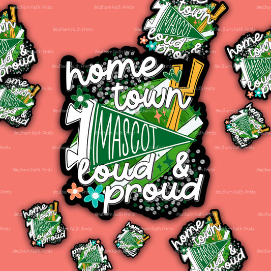 Custom Home Town Mascot Green Sticker