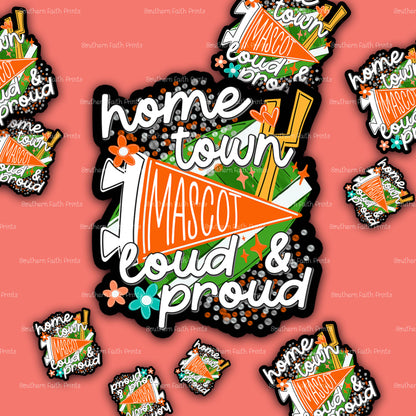 Custom Home Town Mascot Orange Acrylic Sticker Set