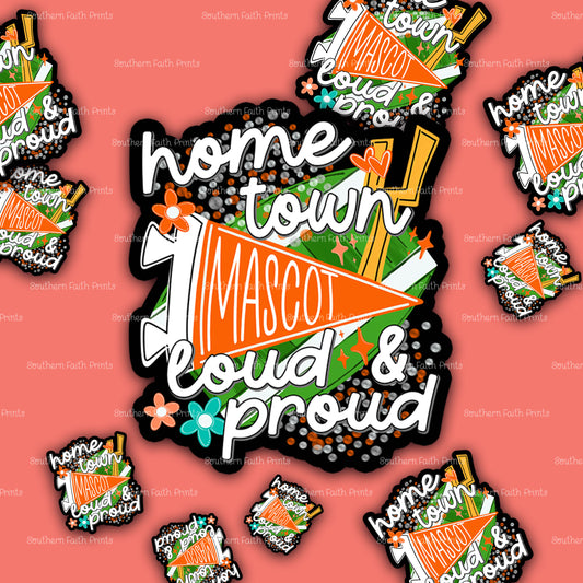Custom Home Town Mascot Orange Sticker
