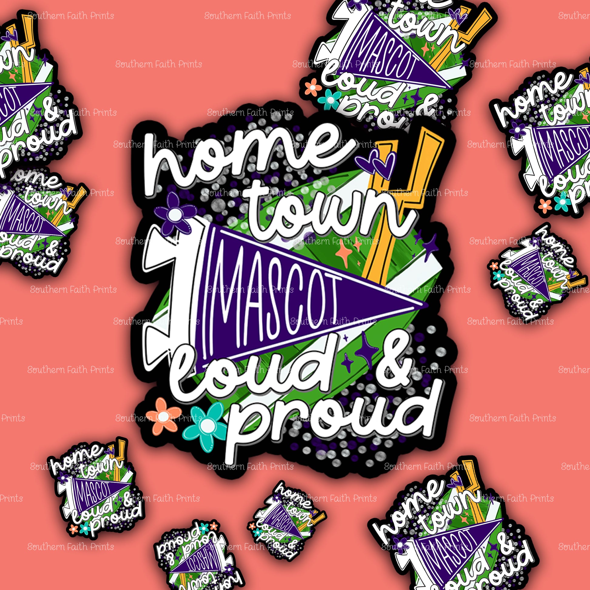 Custom Home Town Mascot Purple Acrylic Sticker Set