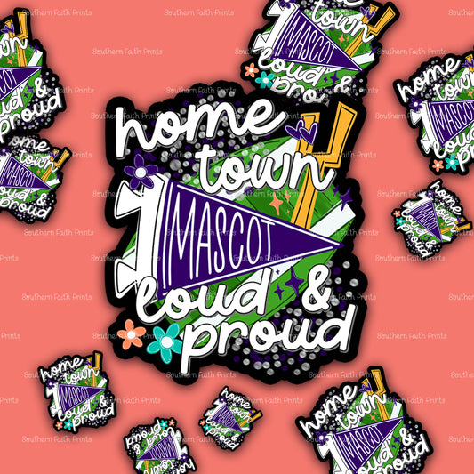 Custom Home Town Mascot Purple Sticker