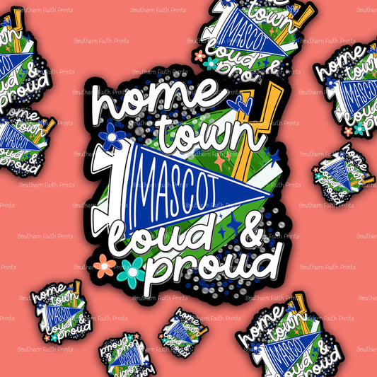 Custom Home Town Mascot Royal Blue Sticker