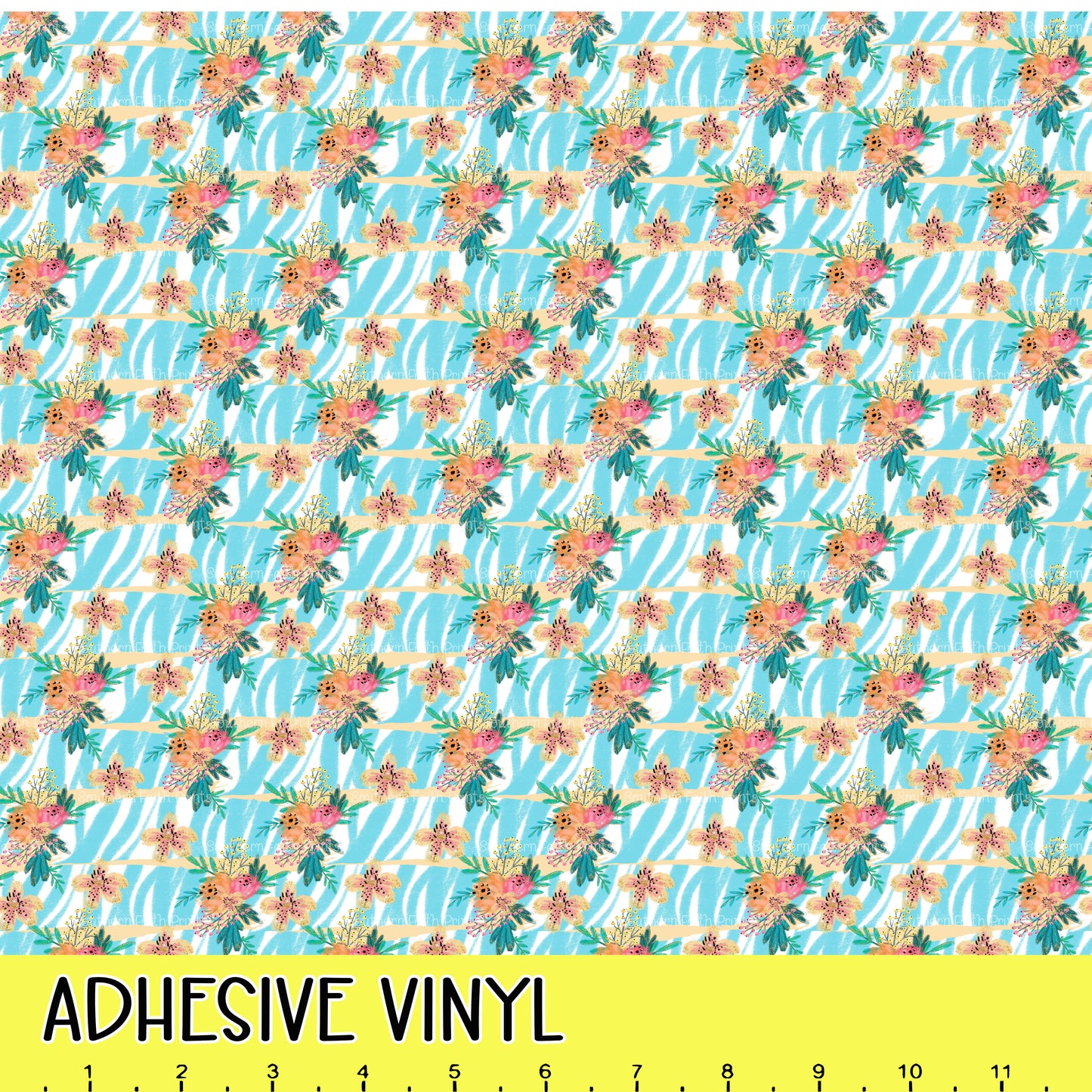 Aqua Zebra and Flowers 12x12 Pattern Adhesive Vinyl