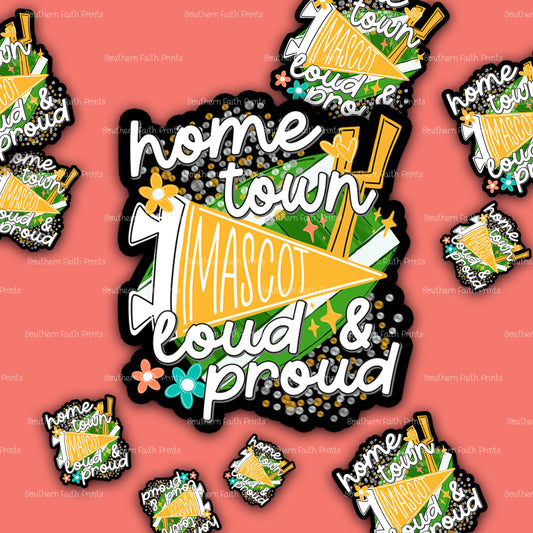 Custom Home Town Mascot Yellow Gold Sticker