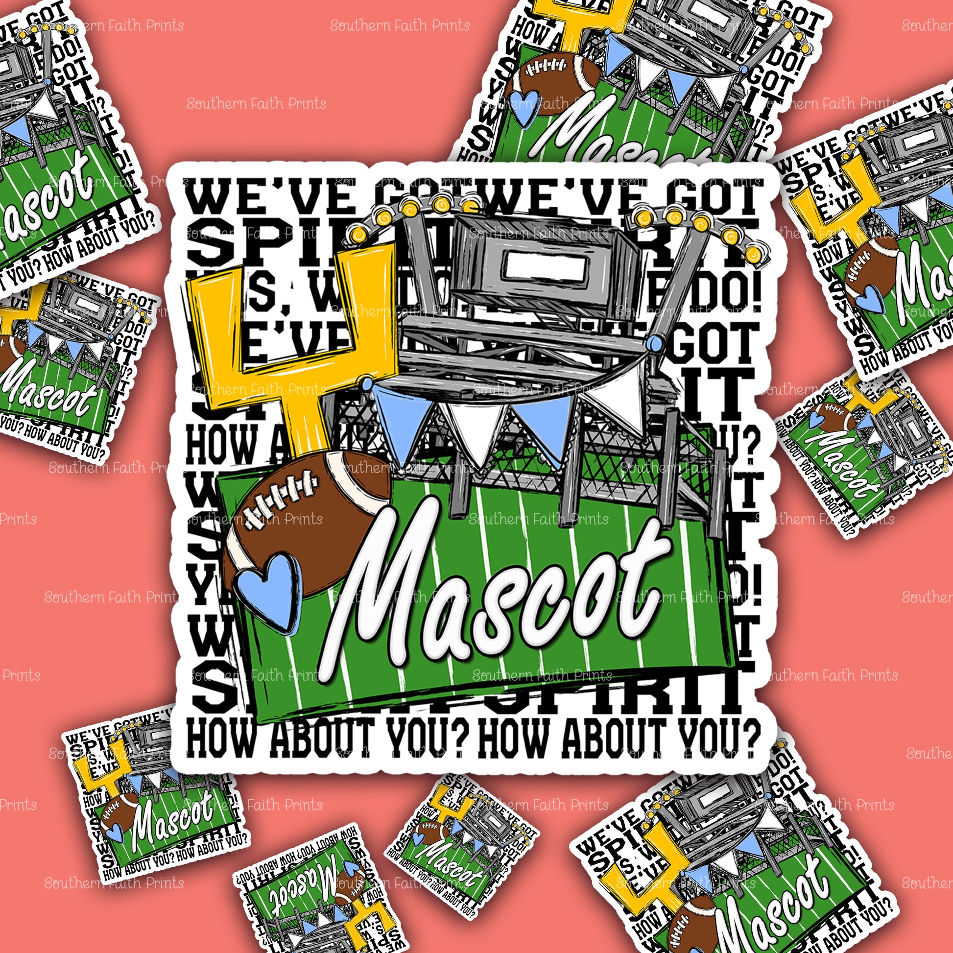 Custom We've Got Spirit Mascot Columbia Blue Acrylic Sticker Set
