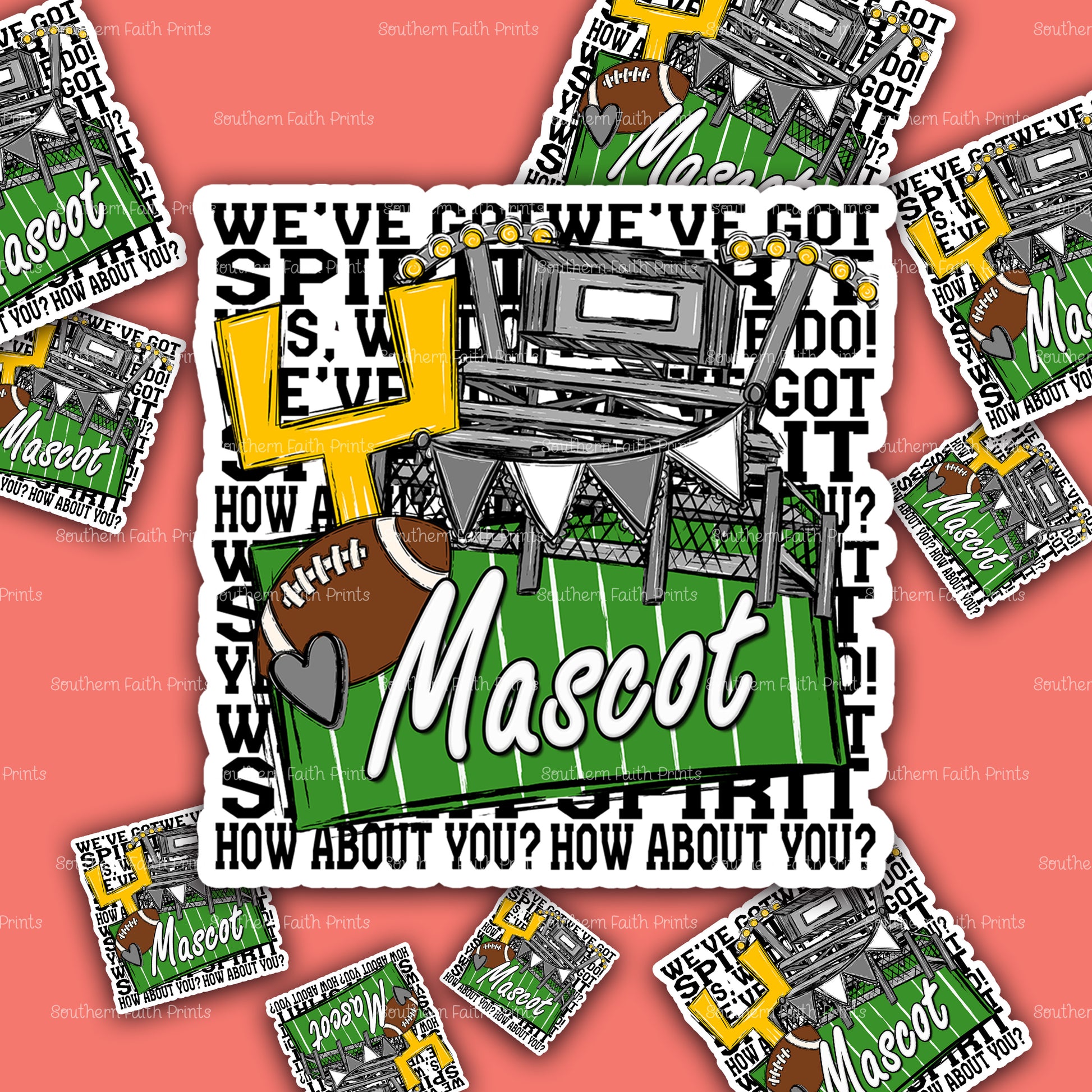 Custom We've Got Spirit Mascot Grey Acrylic Sticker Set