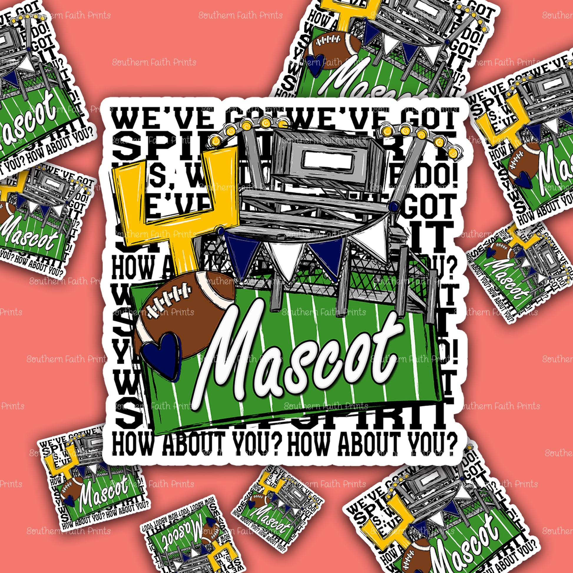 Custom We've Got Spirit Mascot Navy Acrylic Sticker Set