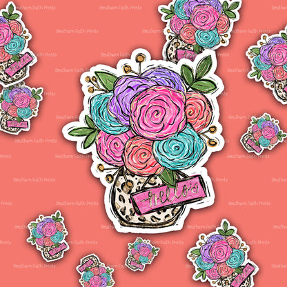 Flowers in Leopard Vase Sticker
